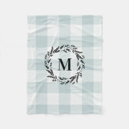 Blue Buffalo Check Wreath Monogram | Boerderij Fleece Deken (Voorkant)