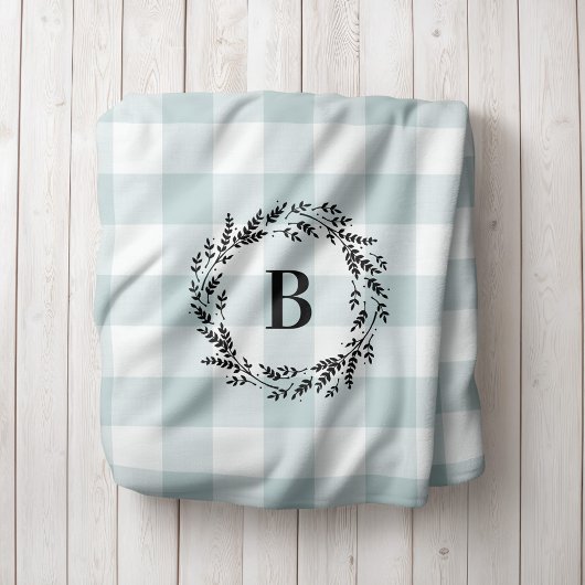 Blue Buffalo Check Wreath Monogram | Boerderij Sherpa Deken