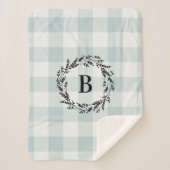Blue Buffalo Check Wreath Monogram | Boerderij Sherpa Deken (Voorkant)