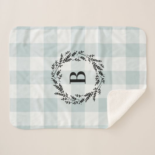 Blue Buffalo Check Wreath Monogram | Boerderij Sherpa Deken (Voorkant (horizontaal))
