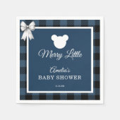 Blue Buffalo Plaid Bear Baby Shower Napkins Servet (Voorkant)
