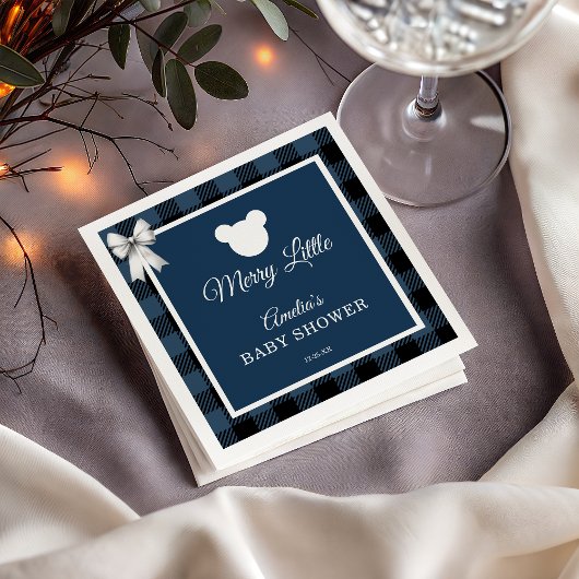 Blue Buffalo Plaid Bear Baby Shower Napkins Servet