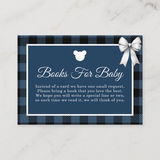 Blue Buffalo Plaid Bear Books for Baby Card Informatiekaartje (Voorkant)