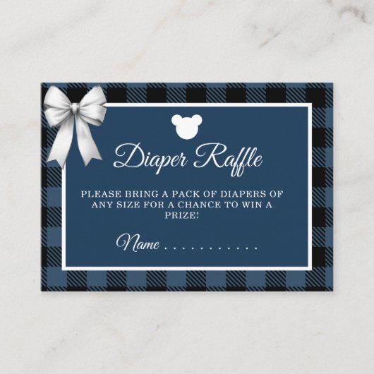 Blue Buffalo Plaid Bear Diaper Raffle Informatiekaartje (Voorkant)