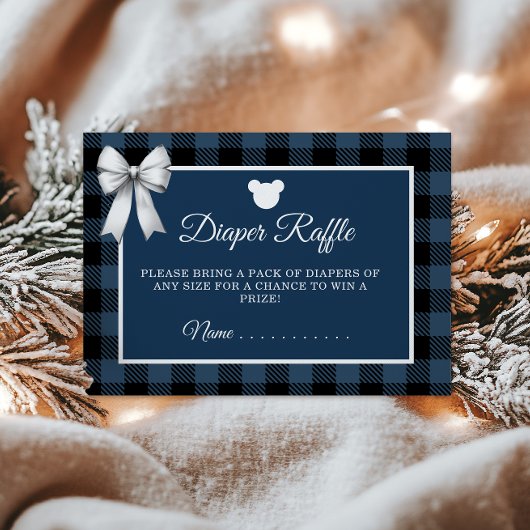 Blue Buffalo Plaid Bear Diaper Raffle Informatiekaartje