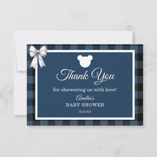 Blue Buffalo Plaid Bear Thank You Card Bedankkaart (Voorkant)