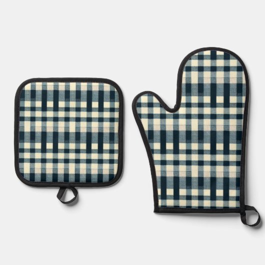 Blue Buffalo Plaid Boerderij Keuken Essentials Ovenwant & Pannenlap Set (Voorkant)