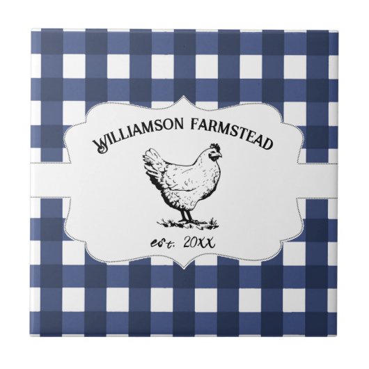 Blue Buffalo Plaid Boerderij Kip Decoratief Tegeltje (Voorkant)