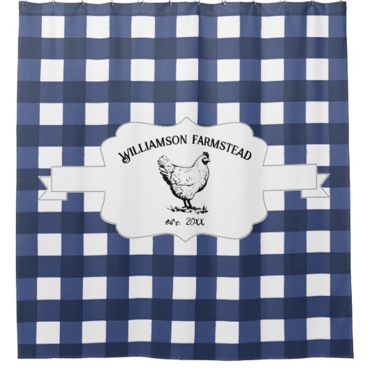 Blue Buffalo Plaid Boerderij Kip Douchegordijn (Voorkant)