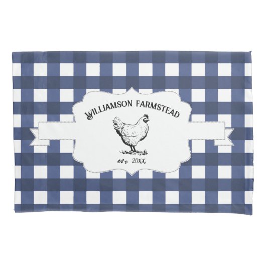 Blue Buffalo Plaid Boerderij Kip Kussen Hoesje Kussensloop (Voorkant)