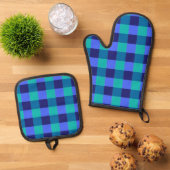 Blue Buffalo Plaid Checkered Ovenwant & Pannenlap Set (Top down)