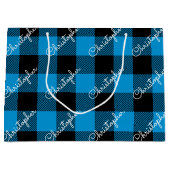 Blue Buffalo Plaid Custom Name Rustic Christmas Groot Cadeauzakje (Voorkant)