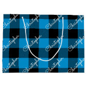 Blue Buffalo Plaid Custom Name Rustic Christmas Groot Cadeauzakje (Achterkant)