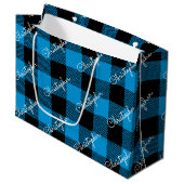 Blue Buffalo Plaid Custom Name Rustic Christmas Groot Cadeauzakje (Voorkant Gekanteld)