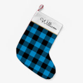 Blue Buffalo Plaid Custom Name Rustic Kleine Kerstsok (Voorkant (Hangend))