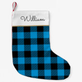Blue Buffalo Plaid Custom Name Rustic Kleine Kerstsok (Voorkant)