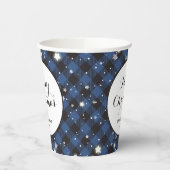 Blue Buffalo Plaid Familie Kerstfeest Papieren Bekers (Links)
