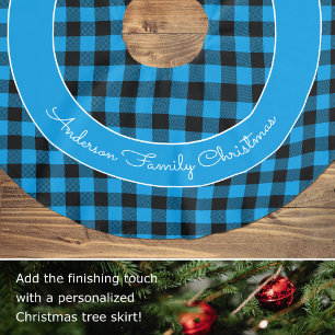 Blue Buffalo Plaid familienaam Rustic Christmas Kerstboom Rok