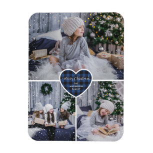 Blue Buffalo Plaid Heart Foto Vrolijk Kerstfeest Magneet