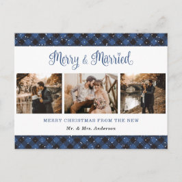 Blue Buffalo Plaid Married and Merry Passen getrou Feestdagenkaart