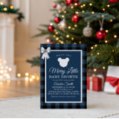Blue Buffalo Plaid Merry Little Bear Baby Shower Kaart