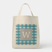 Blue Buffalo Plaid Monogram Schoudertas Tote Bag (Achterkant)