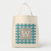 Blue Buffalo Plaid Monogram Schoudertas Tote Bag (Voorkant)
