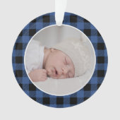 BLUE BUFFALO PLAID NAME Photo Christmas Keepsake Ornament (voorkant)