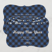 Blue Buffalo Plaid Slingerlichten Nieuwjaar Kaart (Voorkant / Achterkant)