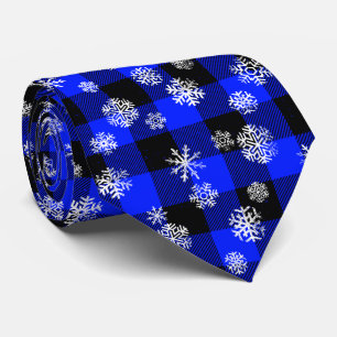 Blue Buffalo Plaid Sneeuwvlokken Kerstmis Stropdas