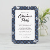 Blue Buffalo Plaid Snowflake Christmas Party Kaart (Staand voorkant)
