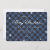 Blue Buffalo Plaid Snowflake Feestdagenkaart (Voorkant)
