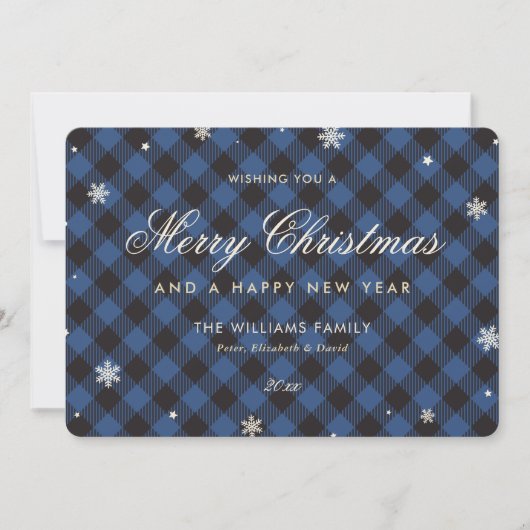 Blue Buffalo Plaid Snowflake Feestdagenkaart (Voorkant)