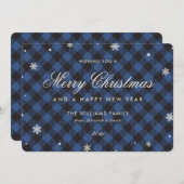 Blue Buffalo Plaid Snowflake Feestdagenkaart (Voorkant / Achterkant)