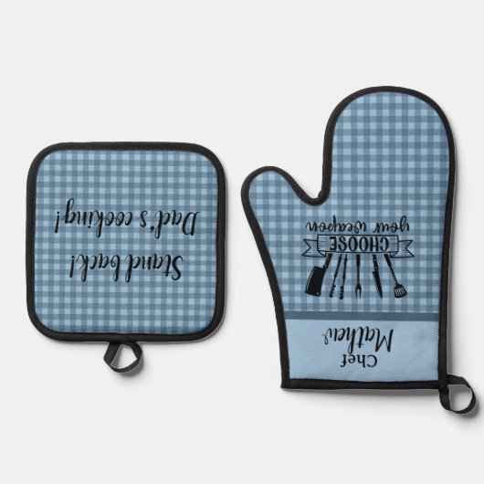 Blue Buffalo Plaid Vaderdag - Chefs Ovenwant & Pannenlap Set (Voorkant)