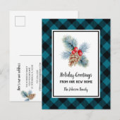 Blue Buffalo Plaid Vakantie Groeten van New Home Aankondigingskaart (Voorkant / Achterkant)