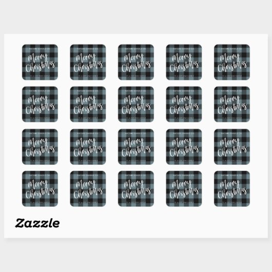 Blue Buffalo Plaid Vrolijke Kerstkaars Vierkante Sticker (Vel)