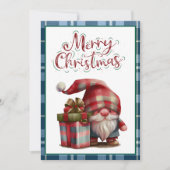  Blue Buffalo Plaid Waterverf Red Gnome Feestdagenkaart (Voorkant)