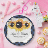 Blue Buffalo Plaid Zonnebloem Bloemen Huwelijk Papieren Bordje (Feest)
