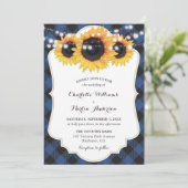 Blue Buffalo Plaid Zonnebloem bruiloft Kaart (Staand voorkant)