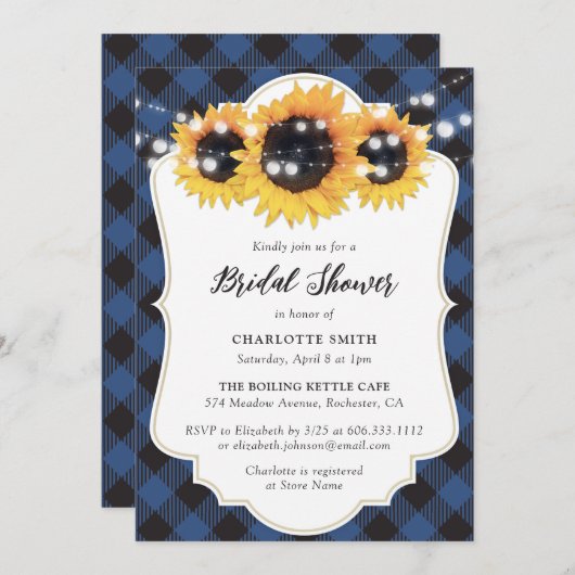 Blue Buffalo Plaid Zonnebloem Vrijgezellenfeest Kaart (Voorkant / Achterkant)