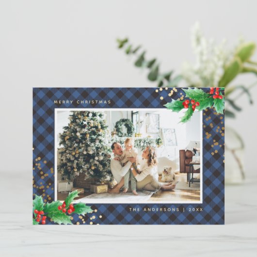 Blue Buffalo Pset Holly-fotokerstkaarten Feestdagenkaart (Staand voorkant)