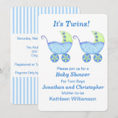Blue Buggy Carriage Twin Boys Baby shower Kaart (Voorkant / Achterkant)