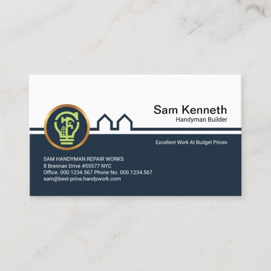 Blue Building Handyman Light Bulb Home Repareers Visitekaartje (Voorkant)
