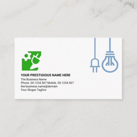 Blue Bulb Power Plug Motif Electrical Engineering Visitekaartje (Achterkant)