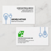 Blue Bulb Power Plug Motif Electrical Engineering Visitekaartje (Voorkant / Achterkant)