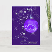 Blue Bulb Silver Stars Kerstmis Feestdagen Kaart (Voorkant)