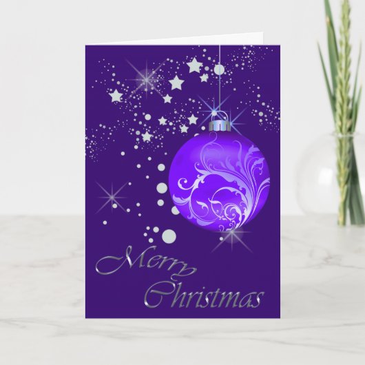 Blue Bulb Silver Stars Kerstmis Feestdagen Kaart (Voorkant)