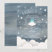 Blue Bundle of Joy Clouds + Stars Waterverf Baby Kaart (Voorkant / Achterkant)