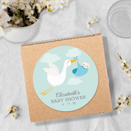 Blue Bundle Stork Boy Baby shower Ronde Sticker
